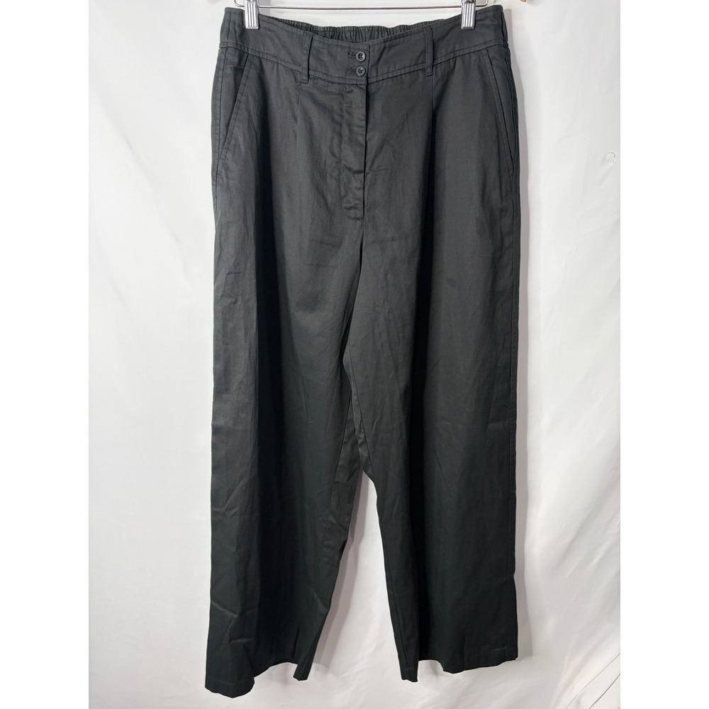 Quince Black Organic Cotton Linen Wide Leg Pants 14 Minimalist Luxury Boho NWT